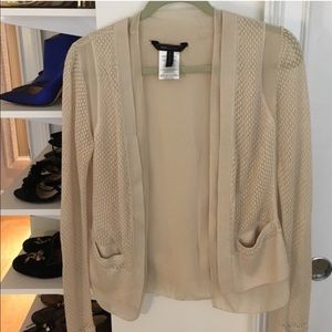 BCBG ivory / nude silk and cotton cardigan xs
